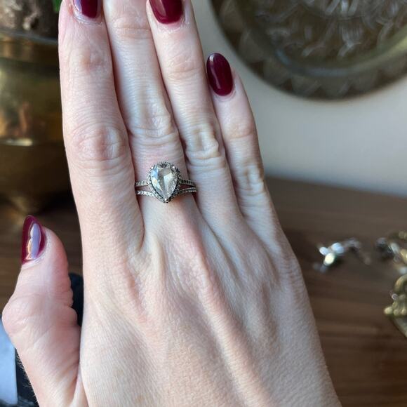 Pandora Sparkling Teardrop Halo 925 ALE Sterling Silver WEDDING Ring Set - Picture 8 of 8